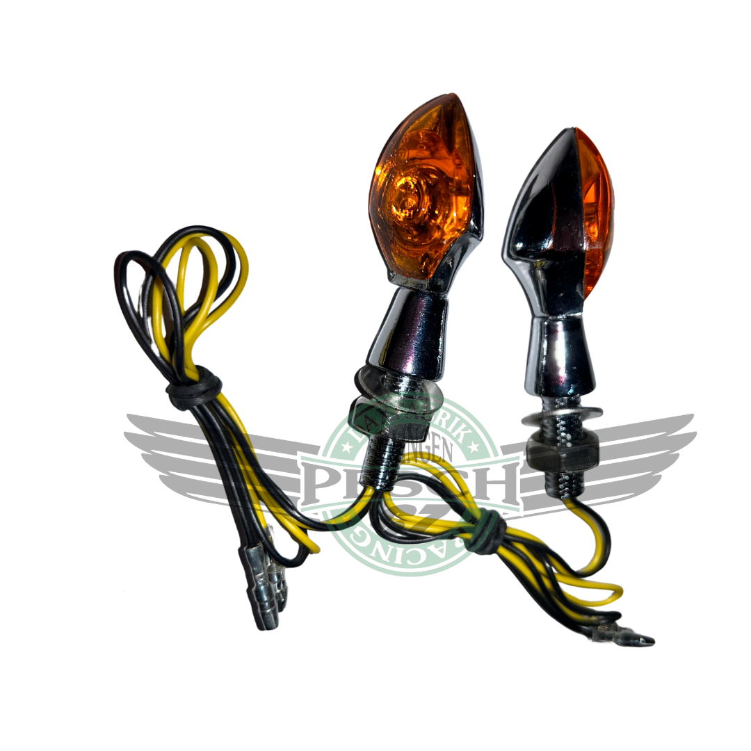 Mini LED Blinker Set Chrom mit E.-Nr. Glas Orange – Daxfabrik Batride