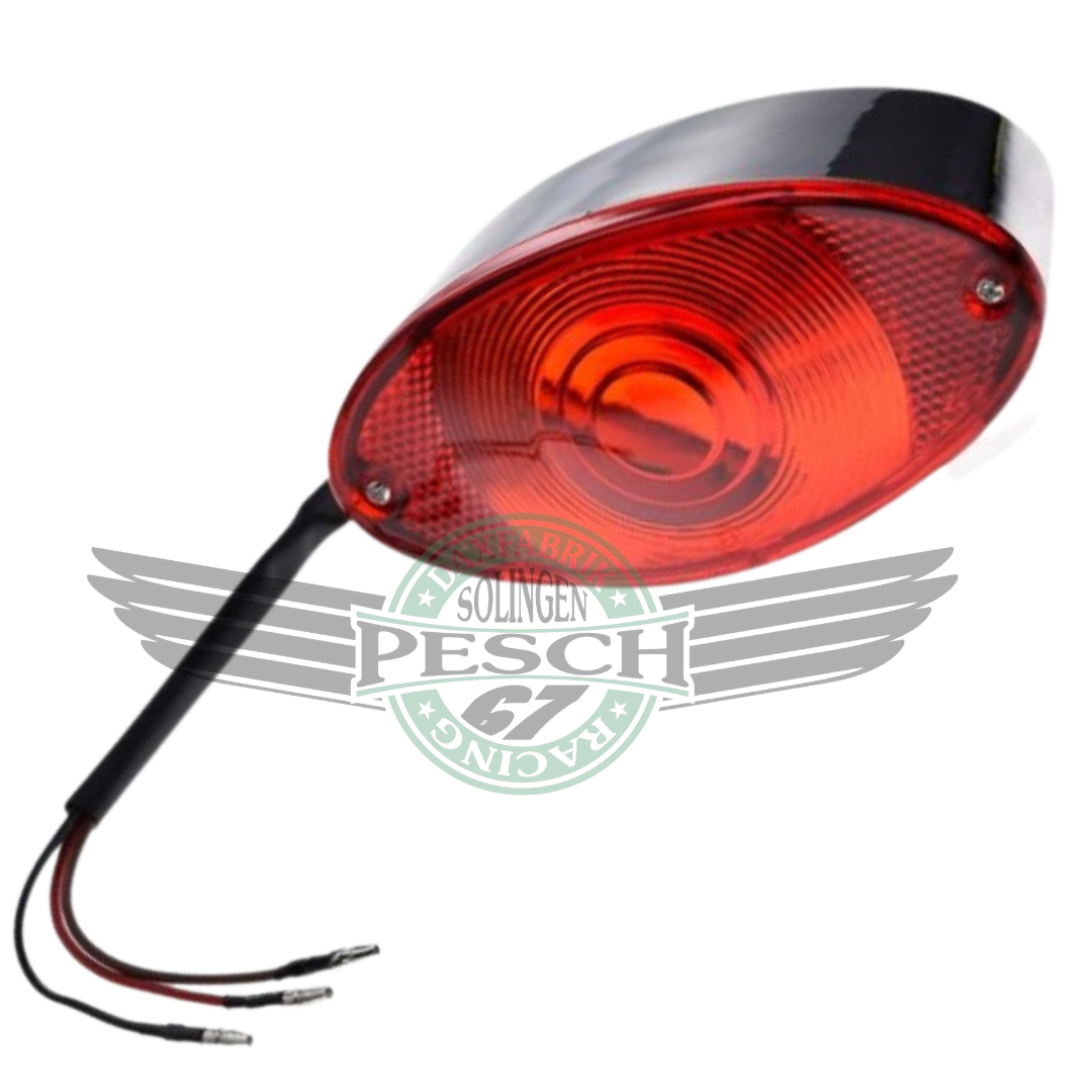 Rücklicht oval Chrom mit E-Nr. passt z.B. bei Skyteam – Daxfabrik Batride